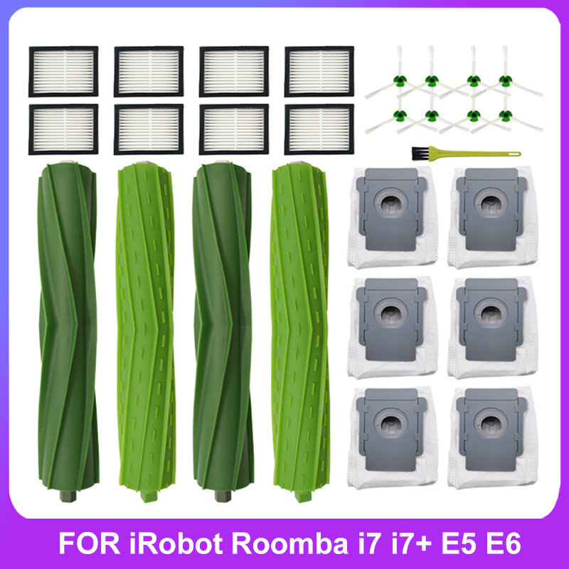 مجموعة استبدال قطع غيار روبوت المكنسة الكهربائية وفرش الأسطوانة الجانبية وفلاتر Hepa لآي روبوت رومبا i7 i7 + E5 E6 I Series