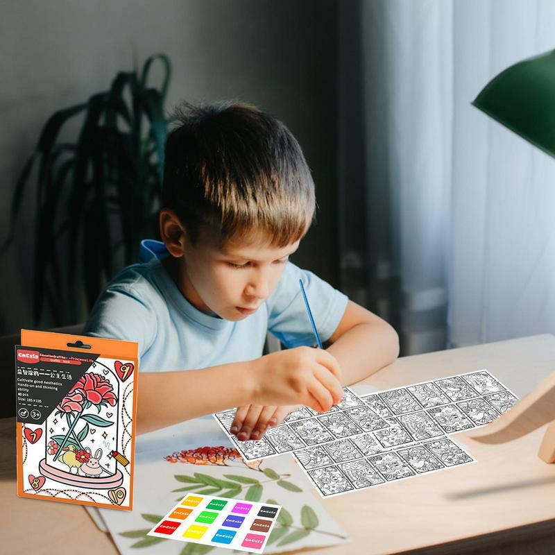 ألوان مائية جيب كتاب الرسم مع فرشاة الدهانات للأطفال ، كتاب التلوين ، كتب لطيف ، 3