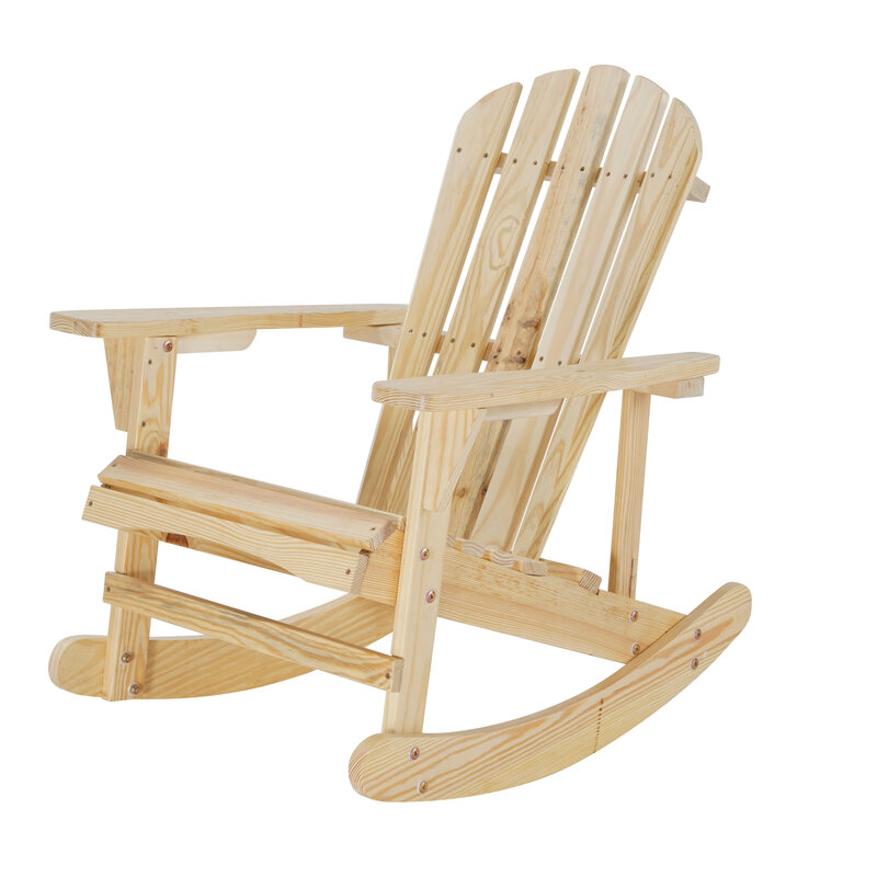 كرسي هزاز أنيق من Adirondack ، تشطيب من الخشب الصلب ، أثاث خارجي في الفناء الخلفي ، حديقة ، لون طبيعي