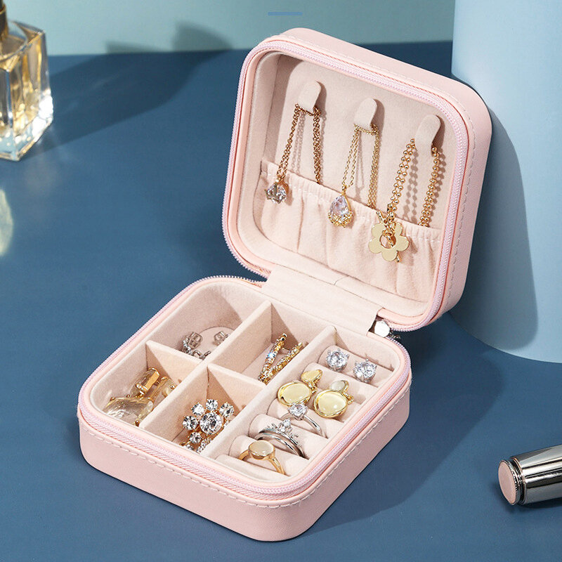 صندوق مجوهرات محمول مع سحاب ، منظم مجوهرات ، حافظة سفر ، تخزين جلد ، صناديق عرض