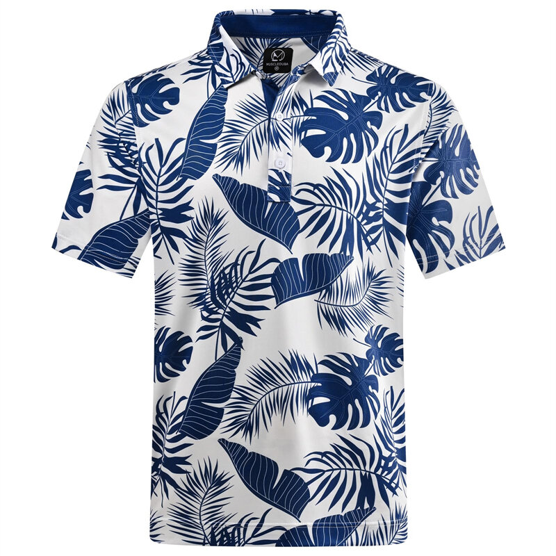 قميص بولو للرجال من نباتات هاواي ، طباعة ثلاثية الأبعاد ، أوراق الشجر ، زهرة ، أكمام قصيرة ، قمصان بولو جولف ، قمم شوارع كبيرة الحجم ، ملابس صيفية