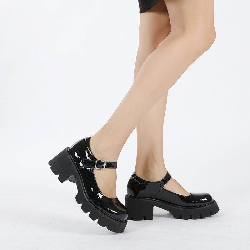 حذاء اييوكي ماري جين للنساء ، جلد براءة اختراع ، نعل سميك ، حذاء بدون كعب عالي ، مشبك كلمة واحدة ، فتاة ، طلاب ، جديد ، خريف
