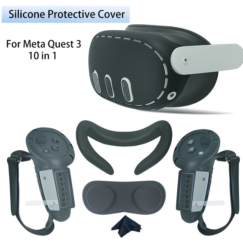 غلاف حماية من السيليكون لجهاز ميتا كويست 3 VR ، واقي للقبضة مع حماية للبطارية ، 10 في 1