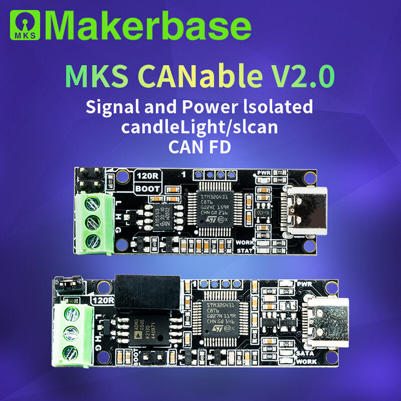 Makerbase CANable 2.0 USB إلى علبة محول محلل CANFD slcan SocketCAN ضوء الشموع كليبر