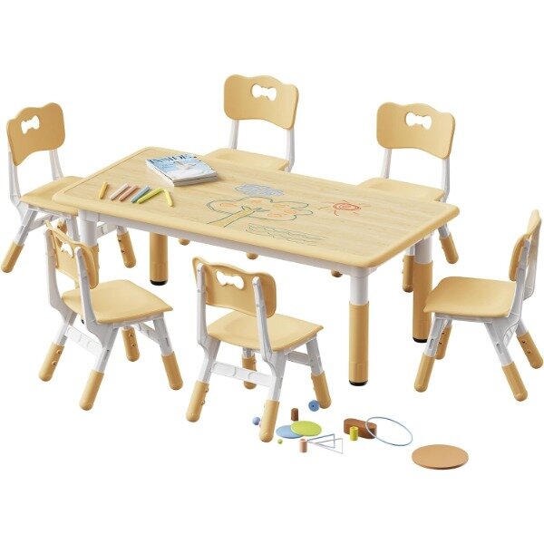 مجموعة طاولة وكرسي للأطفال بارتفاع قابل للتعديل ، سطح مكتب جرافيتي للأطفال ، الرعاية النهارية والمنزل ، مجموعة 6 كراسي