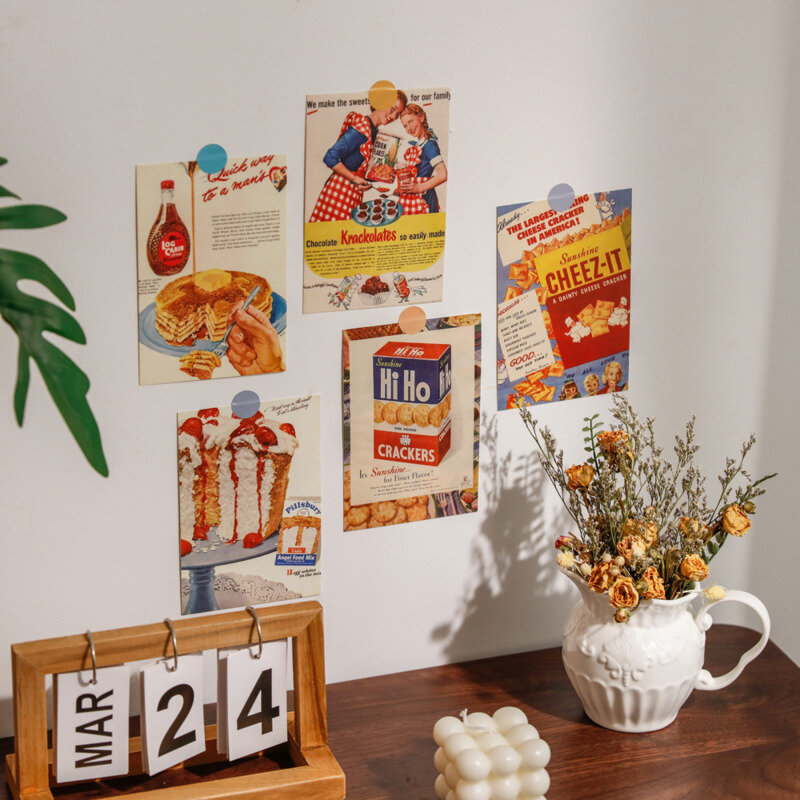 Ins Vintage الخبز الصحف القديمة البطاقات البريدية لطيف صور الدعائم غرفة خلفية الجدار Diy بها بنفسك بطاقة الزخرفية 30 ورقة ملصق مجاني