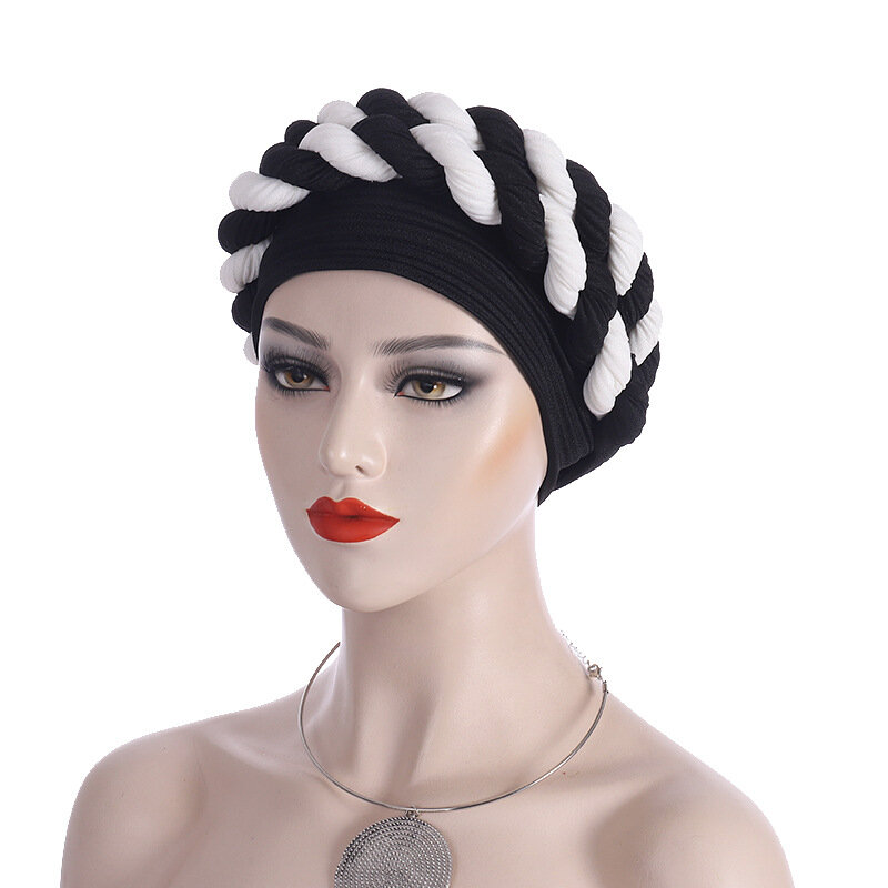 المرأة بلون الخرز جديلة قبعة عمامة مسلم جاهزة لارتداء الحجاب غطاء الرأس بسط الإسلامية رئيس التفاف قبعة الهندي