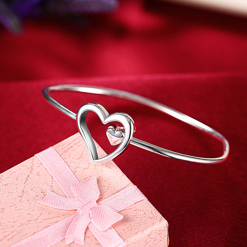925 الفضة رومانسية القلب أساور أساور للنساء هدايا عيد الميلاد الكلاسيكية الزفاف مصمم مجوهرات pulseras mujer