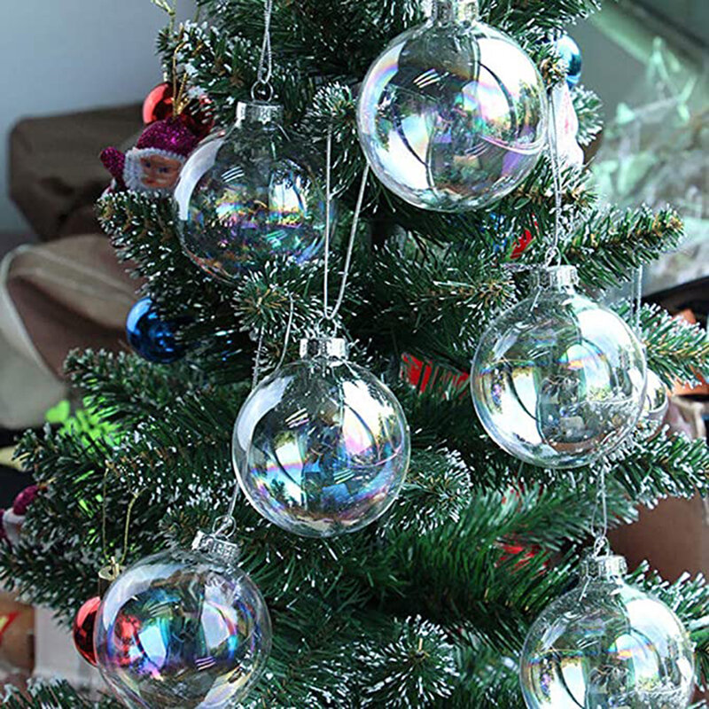 الكرة البلاستيكية واضحة الحشو لديي شجرة عيد الميلاد الديكور ، زخرفة الحلي ، كرات زجاجية قزحي الألوان ، حزمة من 12