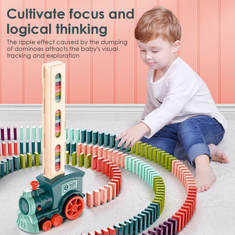 مجموعة سيارة قطار الدومينو للأطفال ، كتل الدومينو الملونة ، الصوت والضوء ، الطوب زرع التلقائي ، لعبة تعليمية ، لتقوم بها بنفسك لعبة هدية