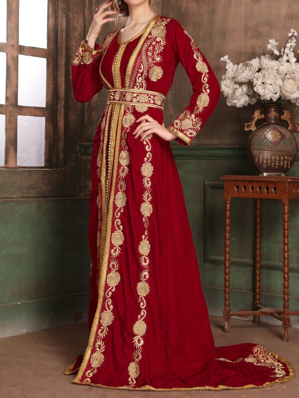 تاكتشيتا-فساتين سهرة إسلامية ذهبية مزخرفة للنساء ، فستان زفاف على شكل حرف A ، ثوب بطول الكلمة ، قفطان كلاسيكي