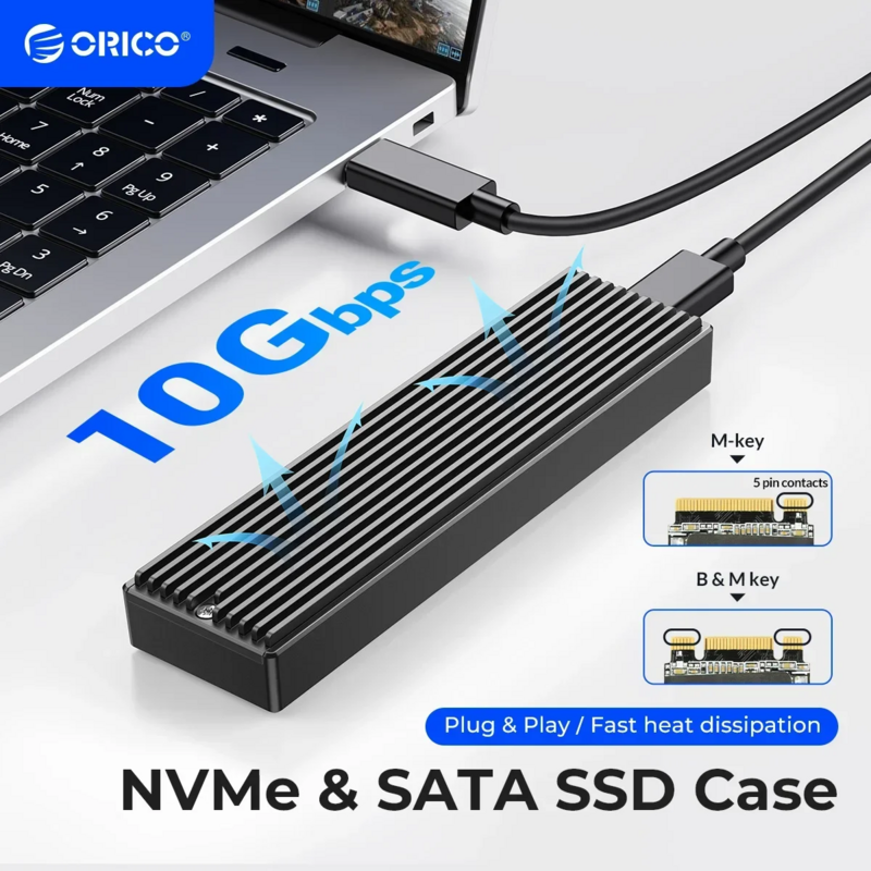 حافظة ORICO M2 SSD NVMe USB Type C Gen2 10Gbps PCIe SSD M2 SATA NGFF 5Gbps M.2 NVME الضميمة صندوق القرص M.2 SSD