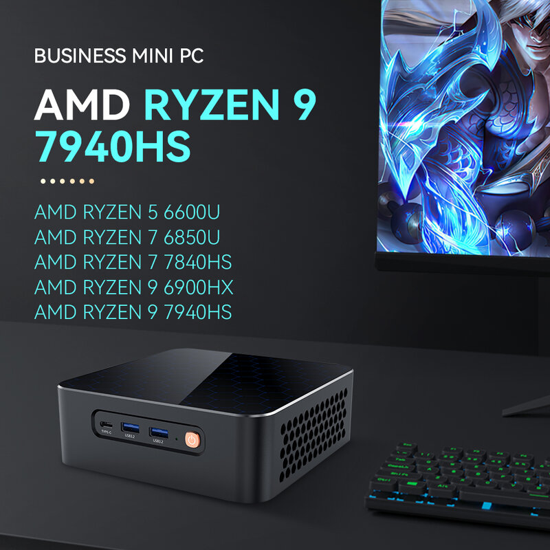 كمبيوتر مكتبي صغير AMD Ryzen 9 ، Type-C ، Thunderbolt3 ، Win11 ، WiFi6 ، DDR5 ، M.2 NVME SSD ، PICE4.0 ، NVME ، 7840HS ، DDR5 ، 8K