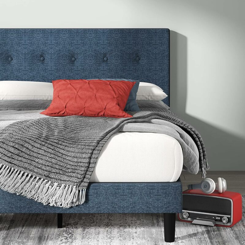 إطار سرير بمنصة منجد من ZINUS-Omkaram ، أساس المرتبة ، دعامة شريحة خشبية ، لا حاجة إلى زنبرك ، تركيب سهل ، ملكة