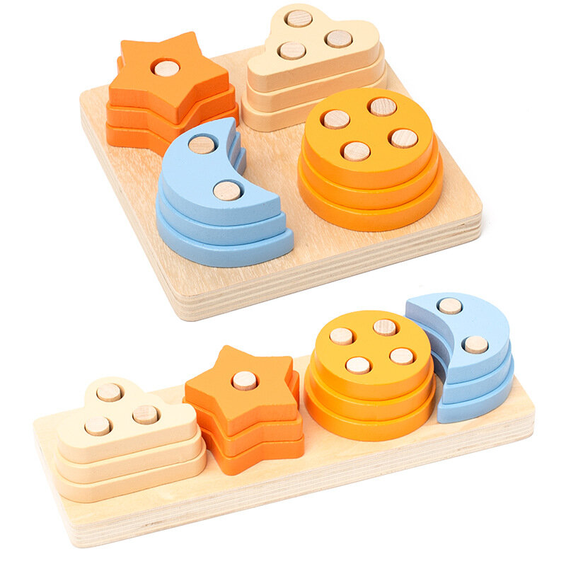 مونتيسوري ألعاب تعليمية خشبية للأطفال ، شكل طفل ، فارز اللون ، كتلة الألغاز ، ألعاب التراص هندسية كبيرة ، 1 إلى 2Y
