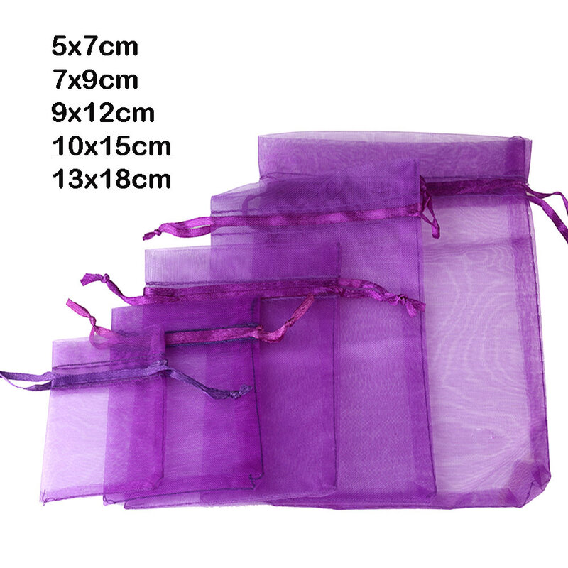 50 قطعة/الوحدة 13x18 سنتيمتر عادي شفاف الأورجانزا شبكة حقيبة حزمة جيب الرباط هدية