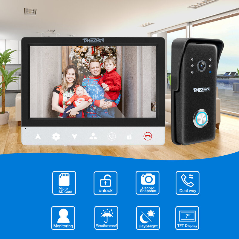 تيميزون 7 بوصة تفت السلكية نظام اتصال داخلي فيديو مع كاميرا 1000TVL دعم تسجيل/لقطة الجرس فقط دعم 1 مراقب