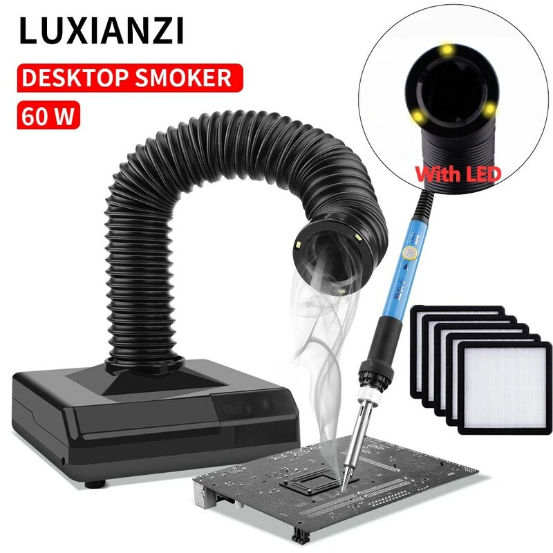 LUXIANZI-جهاز امتصاص الدخان مع ضوء LED ، جهاز استخراج الدخان ، أداة التدخين ، فلتر الكربون المنشط ، حديد لحام الاسفنج ، 220 فولت