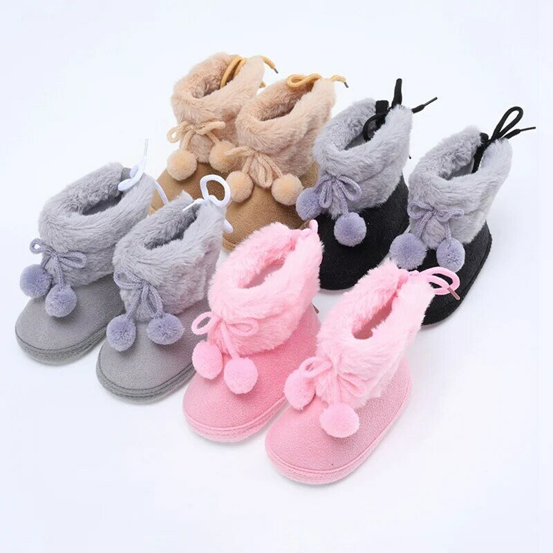 Bobora-أحذية أطفال شتوية لحديثي الولادة من الفتيان والفتيات ، أحذية ثلج قطنية قطيفة دافئة مع كرة قطيفة ، أحذية أطفال مضادة للانزلاق