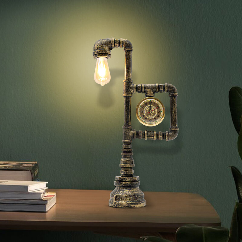 مصباح مكتبي LED مفرد نحاسي عتيق ، مصباح طاولة عتيق بنمط الساعة ، مصباح مكتبي بأنبوب مائي ، عتيق ،