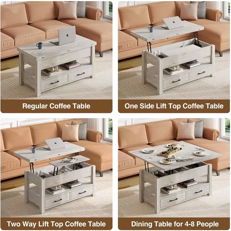 طاولة قهوة متعددة الوظائف مع أدراج وحجرة مخفية ، تتحول إلى طاولات طعام لغرفة المعيشة ، طاولة قهوة