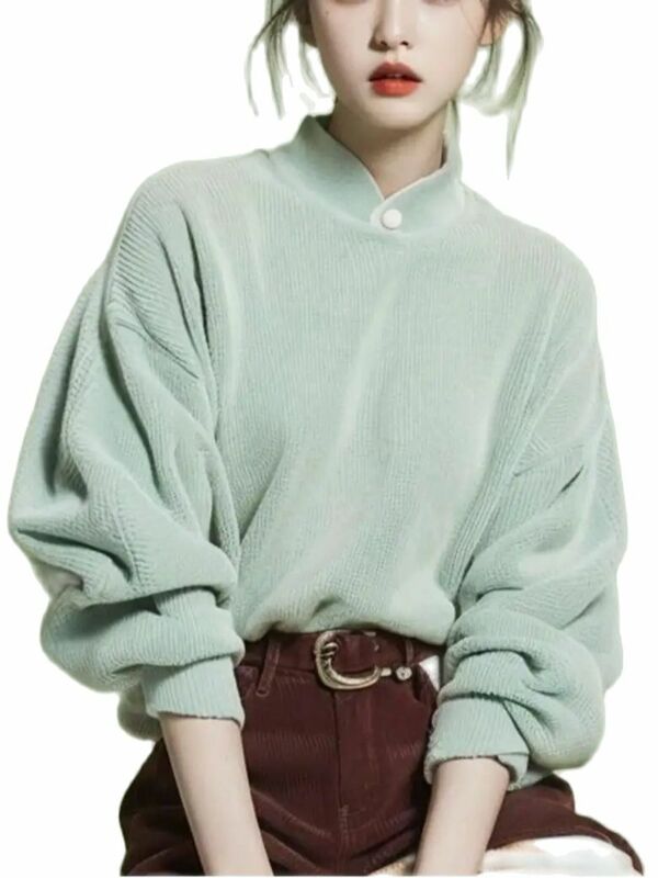 قميص كوري بياقة قائمة للنساء ، غير رسمي بأكمام طويلة ، فضفاض ، خريف ، ربيع ، جديد ، من كوريا