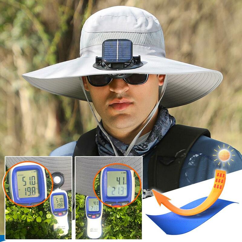 قبعة مروحة واسعة الحواف للرجال ، الطاقة الشمسية ، طاقة الرياح ، شحن USB ، قبعة المشي ، قبعة الصيد ، قبعات المشي ، في الهواء الطلق ، الصيف
