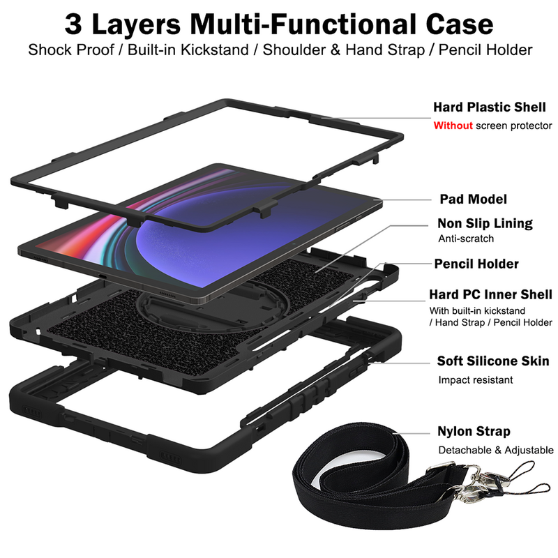 غطاء لوحي EVA مقاوم للصدمات مع مقبض ، حافظة لهاتف Galaxy Tab S9 Plus ، 12.4 بوصة ، A9 ، S8 Ultra ، S7 ، A8 ، A7