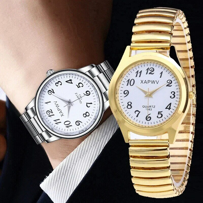 1 قطعة الكلاسيكية Vintage رجال الأعمال مرونة الذهب الشظية كوارتز ساعة المد عشاق زوجين سوار الساعات هدايا مكتب الحفلات