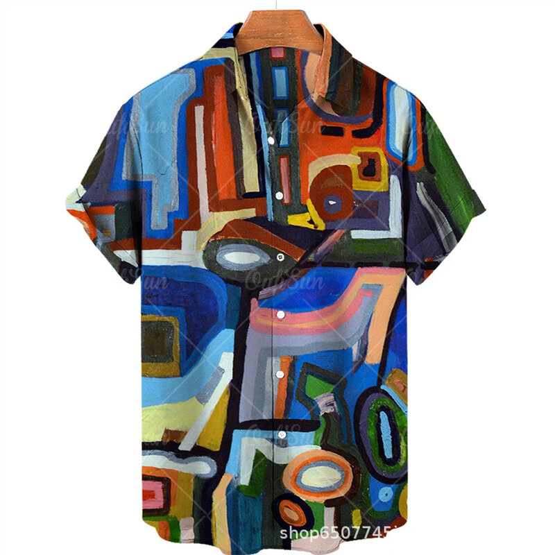 قميص هاواي ذو طية صدر قصيرة الأكمام للرجال ، قميص كبير الحجم للسفر على الشاطئ ، مناسب للجسم ، زهرة جرافيتي ، الصيف ، حار ، جديد