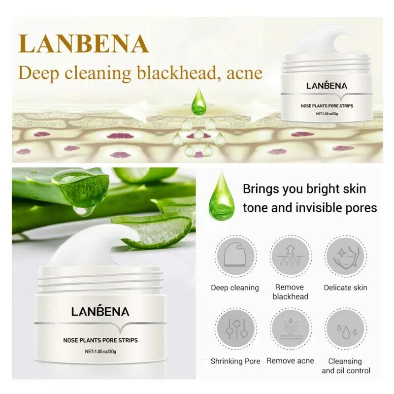 LANBENA-مزيل الرؤوس السوداء ، قناع الوجه للتنظيف العميق ، تقشير علاج حب الشباب ، قناع الوجه الأنف ، العناية بالبشرة