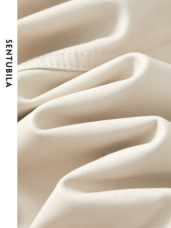 Sentubila-سترة نسائية غير رسمية قصيرة من الجلد الصناعي ، معطف مستقيم بأكمام طويلة ، معطف بطية صدر مقسم ، على النقيض من الربيع ، W41G52869 ،