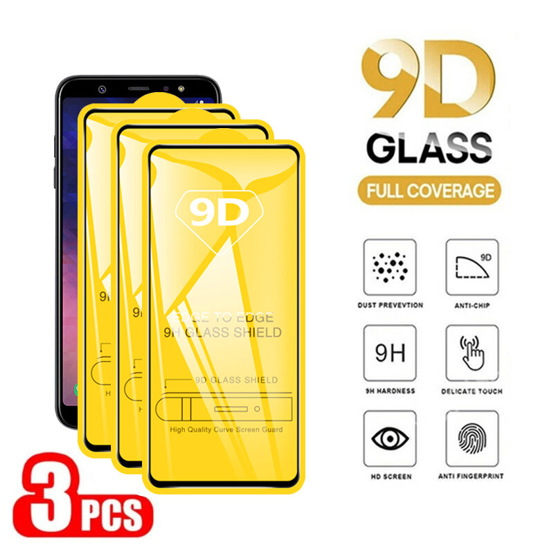 9D 3 قطعة حامي الشاشة لسامسونج غالاكسي A9 A8 A7 A6 2018 الزجاج المقسى لسامسونج غالاكسي J8 J6 J4 زائد 2018 الزجاج