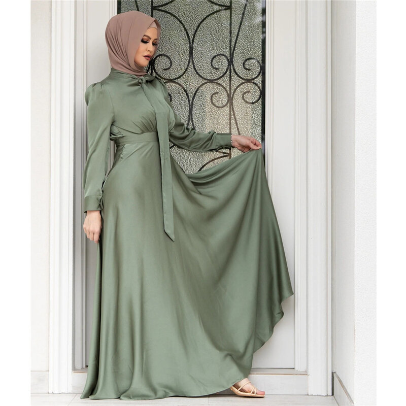 عباية إسلامية من الساتان للنساء ، فستان طويل طويل من رمضان ، ملابس إسلامية عربية وتركية ، رداء حفلات دبي ، قفطان جلباب