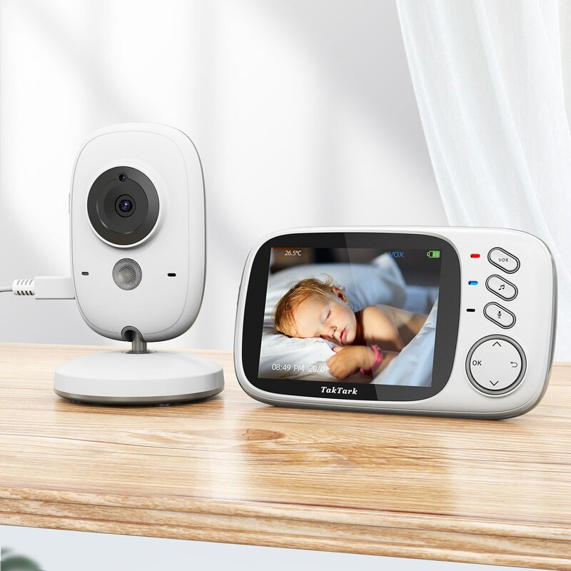 جهاز مراقبة أطفال فيديو لاسلكي TakTark بوصة مع شاشة رؤية ليلية آلية اتصال داخلي ثنائي الاتجاه مراقبة درجة الحرارة جليسة أطفال