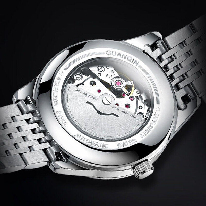 GUANQIN-ساعة يد ميكانيكية شفافة للرجال ، ساعات ذهبية ، ساعة أوتوماتيكية فاخرة للرجال ، ساعة يابانية متحركة ، مقاومة للماء ، جديدة ،
