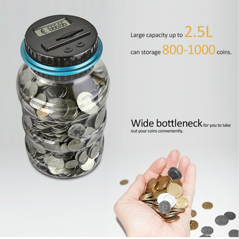صندوق نقود رقمي مع عداد ، شاشة بنك أصبع إلكترونية ، صندوق توفير أموال باليورو ، عداد عملات معدنية كبير شفاف