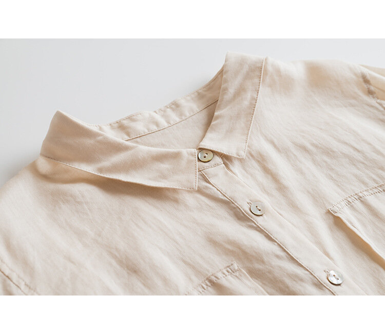 قميص نسائي غير رسمي بطية صدر ، بأكمام طويلة ، بلون واحد ، فضفاض مناسب ، للربيع والصيف