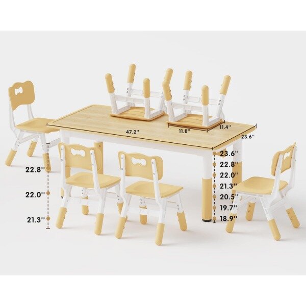 مجموعة طاولة وكرسي للأطفال بارتفاع قابل للتعديل ، سطح مكتب جرافيتي للأطفال ، الرعاية النهارية والمنزل ، مجموعة 6 كراسي