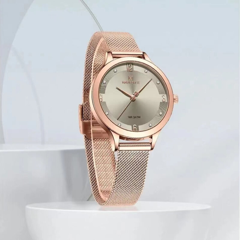 ساعة كوارتز مقاوم للماء للمرأة ، شبكة الصلب الشريط ، ساعة الطلب الماس ، العلامة التجارية الأعلى ، والأزياء الفاخرة ، N5023