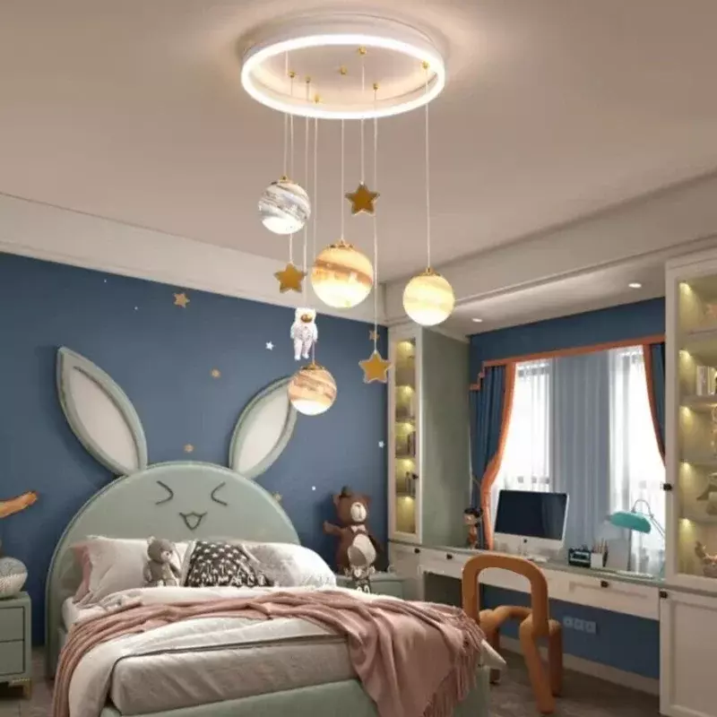 مصباح سقف غرفة الأطفال ، مصباح رائد فضاء وقمر ، ثريا غرفة المعيشة ، 52 واط ، مناسبة لغرفة الأطفال