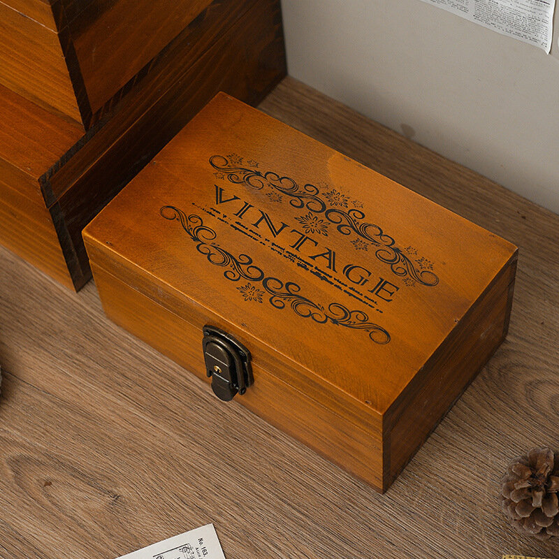 سطح المكتب مجوهرات التشطيب صندوق مع قفل ، الرجعية الصلبة الخشب حجم صندوق تخزين ، صندوق تخزين