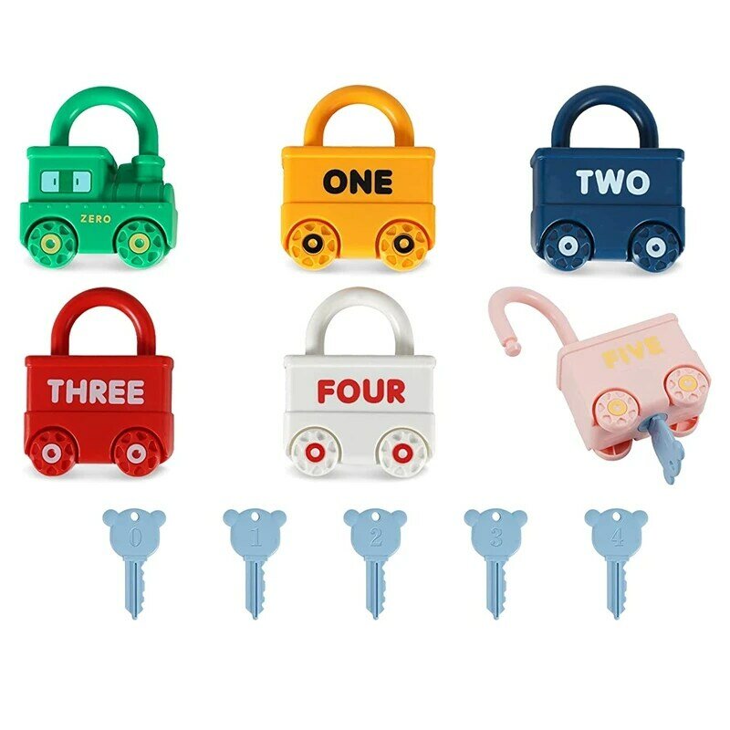 ألعاب السيارات مع الأرقام وأسماء المركبات ، 1 مجموعة ، قفل متعدد الألوان والمفتاح ، ألعاب التعلم المبكر