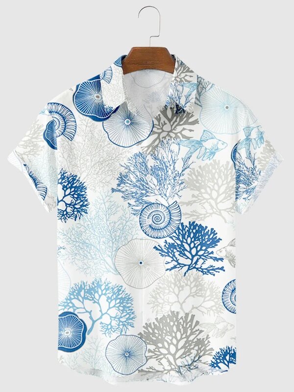 قمصان رجالية موضة قمصان هاواي ثلاثية الأبعاد مطبوعة مريحة عادية زر واحد قصيرة الأكمام الشاطئ المتضخم الملابس 1