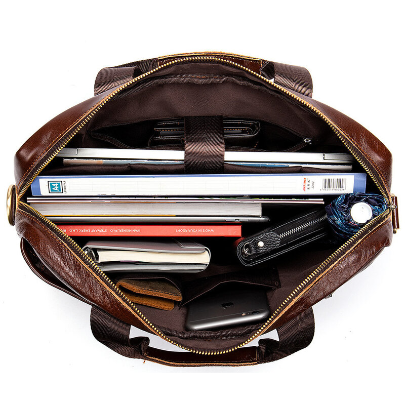 جلد طبيعي شؤون الأعمال وثيقة حقيبة يد عبر القسم وقت الفراغ واحد الكتف حقيبة الكمبيوتر مكتب حقائب الرجال