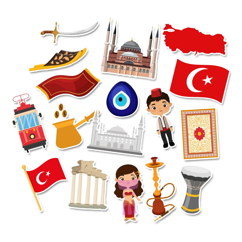 حزمة ملصقات السفر التركية للمخططين ، والمذكرات ، والكمبيوتر المحمول ، والهاتف ، وزجاجة مياه ، وصنع بطاقات ذاتية الصنع ، و 15 ، و 30 ، و 50