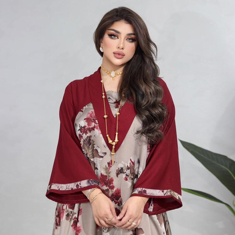 فستان نسائي مطبوع للمسلم جنوب شرق آسيا ، كاجوال بأكمام طويلة ، ملابس سهرة لحفلات المسلمين