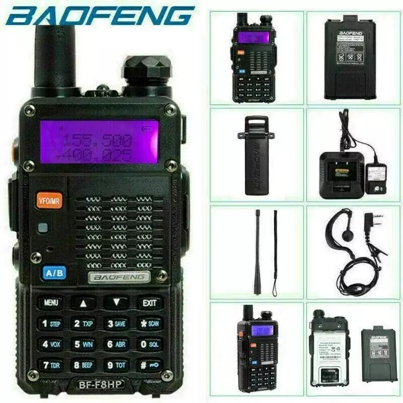 BaoFeng BF-UV-F8HP 8 واط ثنائي النطاق اتجاهين راديو (136-174 ميجا هرتز VHF و 400-520 ميجا هرتز UHF) يتضمن عدة كاملة مع بطارية BF-uv 5r