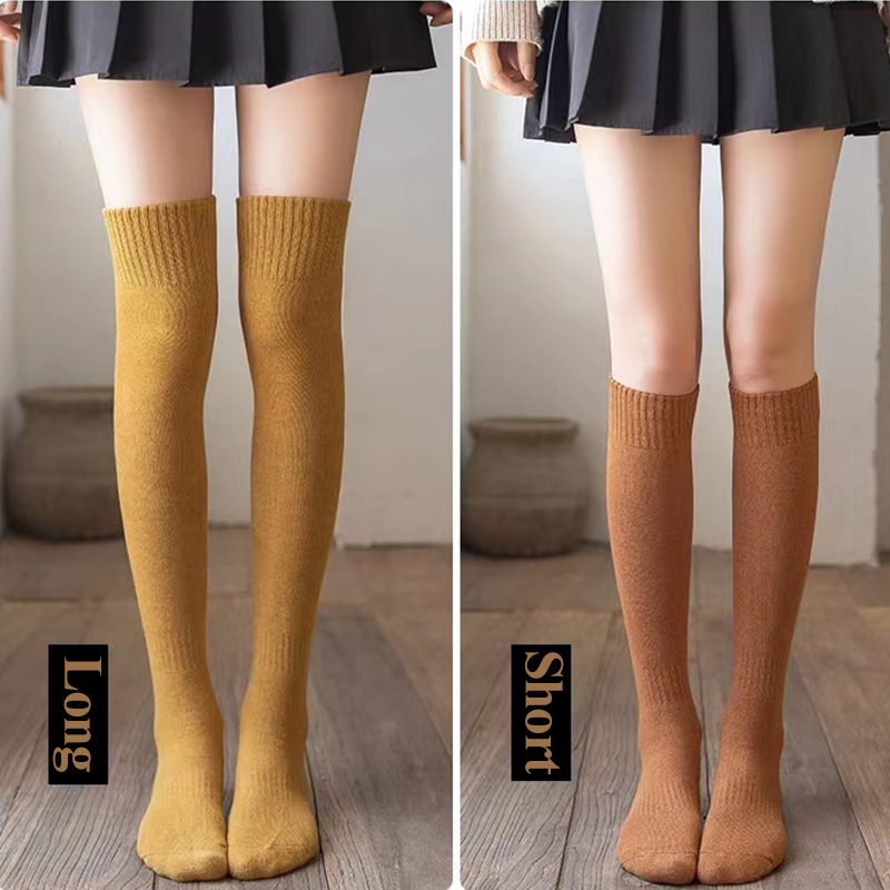 جوارب قطنية عالية الركبة للنساء ، جوارب طويلة قابلة للتنفس ، جوارب تيري سميكة ، أحادية اللون ، Harajuku ، غير رسمية ، دافئة ، شتاء ، جديد