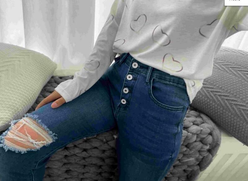 جينز نسائي نحيف ممزق بنطال جينز ، طويل ، تصميم جيب بأزرار ، موضة ، اتجاه الشارع ، سروال قصير